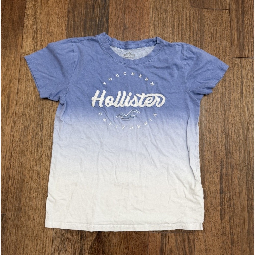 Hollister Womens White/Blue Ombre Short Sleeved T-shirt XS - Good Condition
